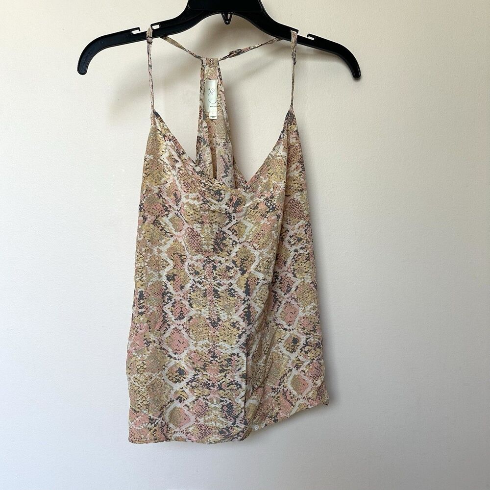 E Eloise By Anthropologie Silk Tank Top Lg Pink Snake Print Razorback Party